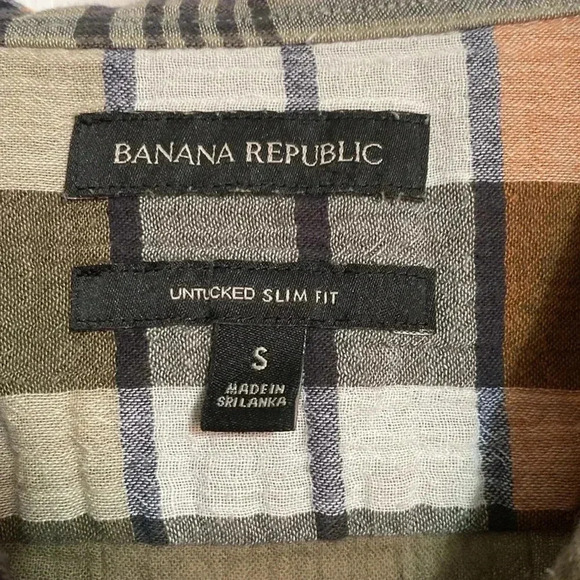 Banana Republic mens plaid cotton button down untucked slim fit shirt size SMALL - Picture 10 of 12